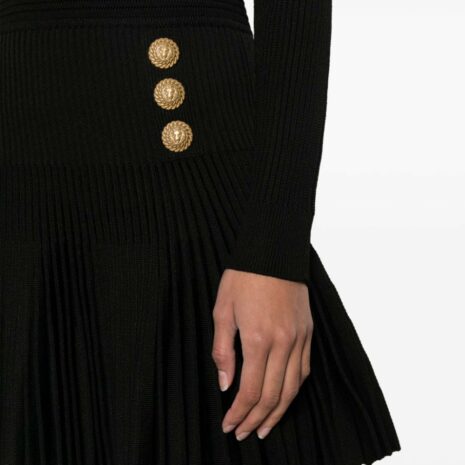 BalmainFlared Ribbed-Knit Mini Dress at Fashion Clinic