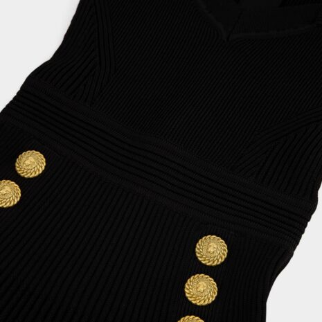 BalmainFlared Ribbed-Knit Mini Dress at Fashion Clinic