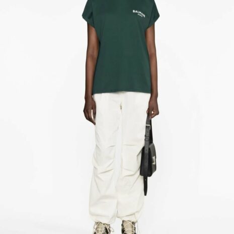 BalmainFlocked-Logo Cotton T-Shirt at Fashion Clinic