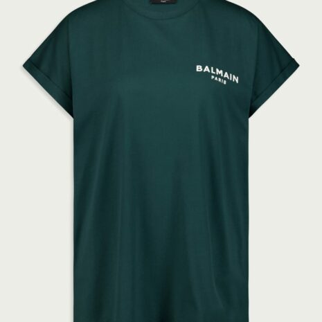 BalmainFlocked-Logo Cotton T-Shirt at Fashion Clinic