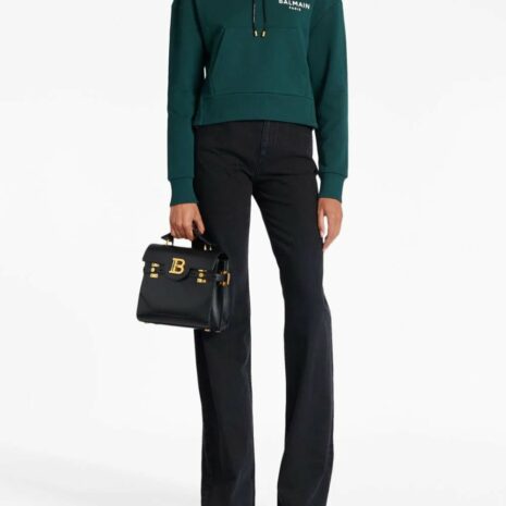 BalmainFlocked-Logo Cropped Hoodie at Fashion Clinic