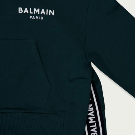 BalmainFlocked-Logo Cropped Hoodie at Fashion Clinic