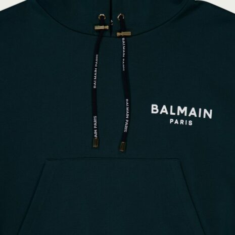 BalmainFlocked-Logo Cropped Hoodie at Fashion Clinic