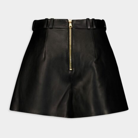 BalmainHigh-Waist Button-Embellished Leather Shorts at Fashion Clinic