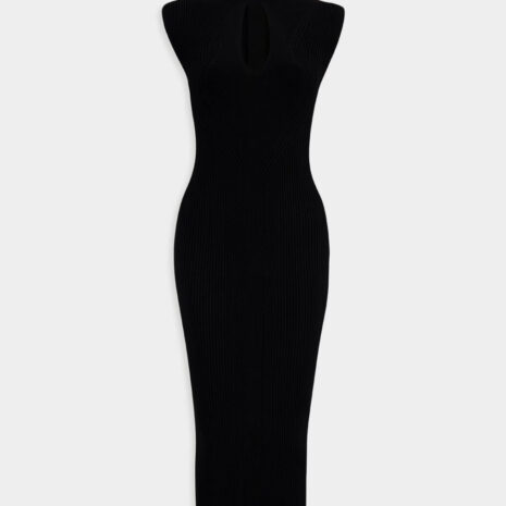 BalmainKeyhole-Neck Ribbed Knitted Midi Dress at Fashion Clinic