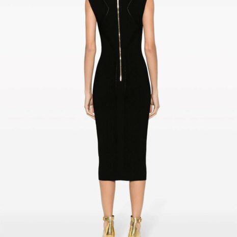 BalmainKeyhole-Neck Ribbed Knitted Midi Dress at Fashion Clinic