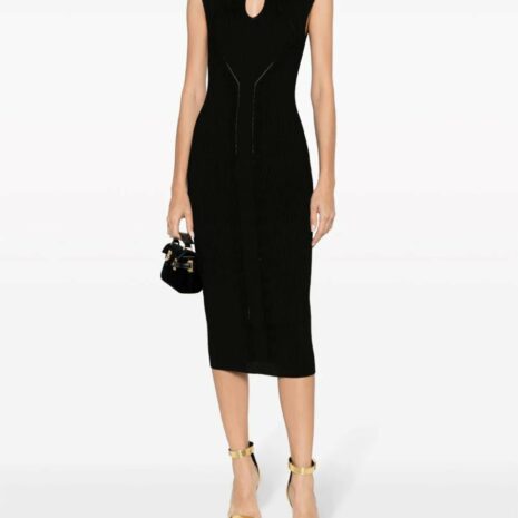 BalmainKeyhole-Neck Ribbed Knitted Midi Dress at Fashion Clinic