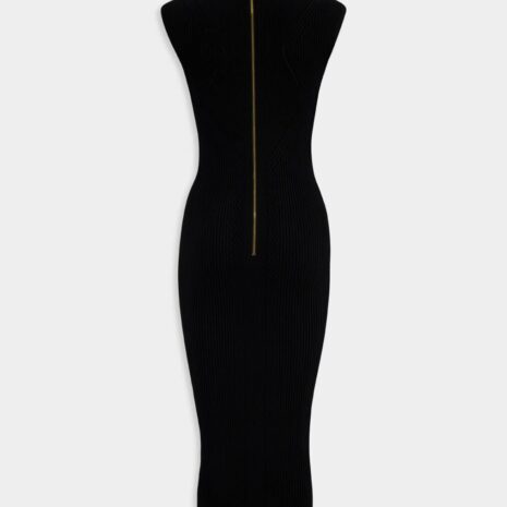 BalmainKeyhole-Neck Ribbed Knitted Midi Dress at Fashion Clinic