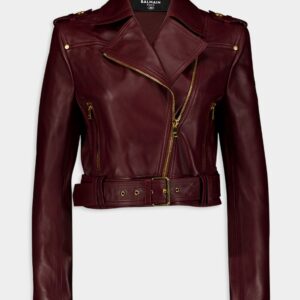 BalmainLeather Biker Cropped Jacket at Fashion Clinic