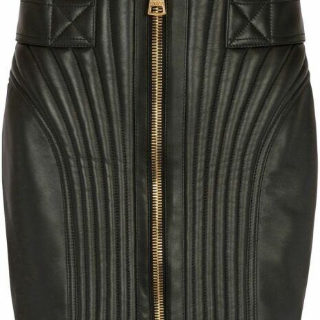 BalmainLeather mini skirt at Fashion Clinic