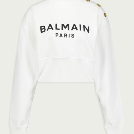 BalmainLogo-Print Cotton Sweatshirt at Fashion Clinic