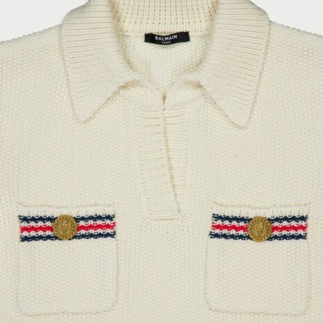 BalmainLongsleeve Knit Polo at Fashion Clinic