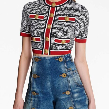 BalmainMonogram-Jacquard Crop Top at Fashion Clinic