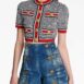 BalmainMonogram-Jacquard Crop Top at Fashion Clinic