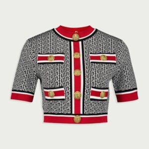 BalmainMonogram-Jacquard Crop Top at Fashion Clinic
