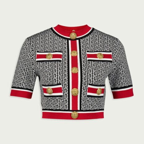 BalmainMonogram-Jacquard Crop Top at Fashion Clinic