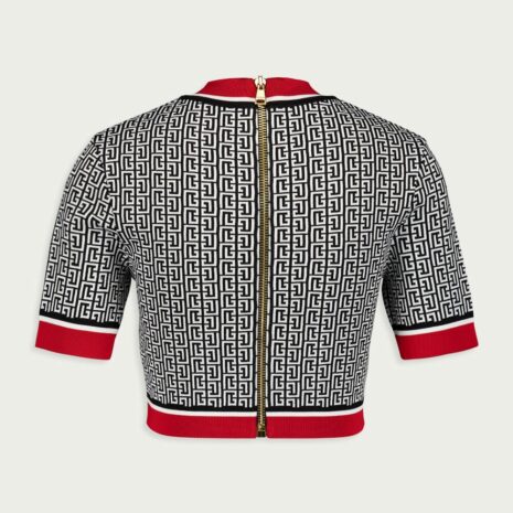 BalmainMonogram-Jacquard Crop Top at Fashion Clinic