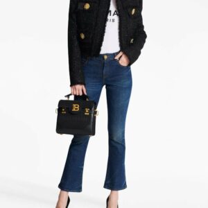 BalmainNavy Blue Flared Cotton Jeans at Fashion Clinic