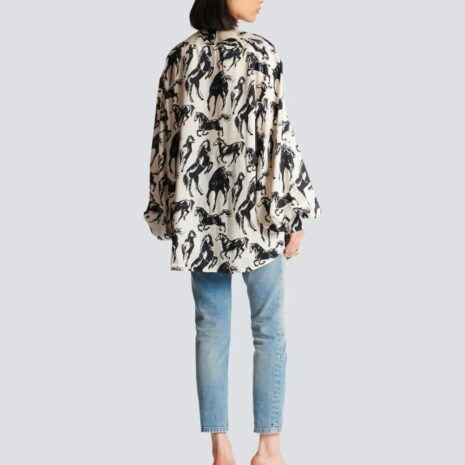 BalmainPrinted Silk Tie-Neck Shirt at Fashion Clinic