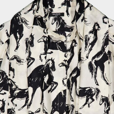 BalmainPrinted Silk Tie-Neck Shirt at Fashion Clinic