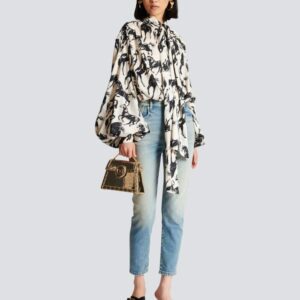 BalmainPrinted Silk Tie-Neck Shirt at Fashion Clinic