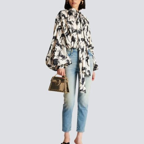 BalmainPrinted Silk Tie-Neck Shirt at Fashion Clinic
