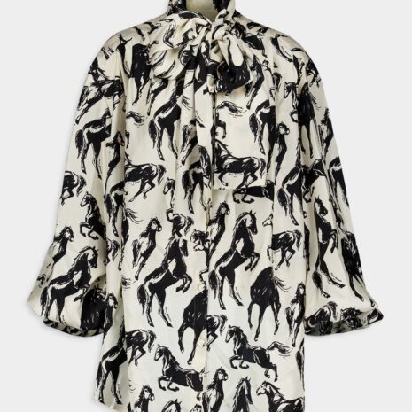 BalmainPrinted Silk Tie-Neck Shirt at Fashion Clinic