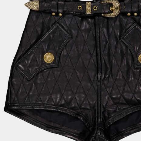 BalmainQuilted Leather Shorts at Fashion Clinic