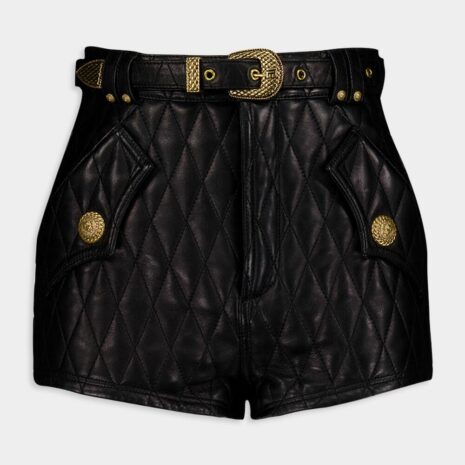 BalmainQuilted Leather Shorts at Fashion Clinic