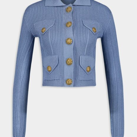 BalmainRibbed Knit Button-Up Cardigan at Fashion Clinic