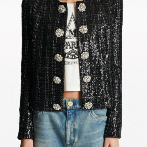 BalmainSequin-Embellished Tweed Jacket at Fashion Clinic