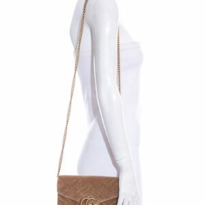 Gucci Brown Velvet Marmont Cross-Body Chain Wallet