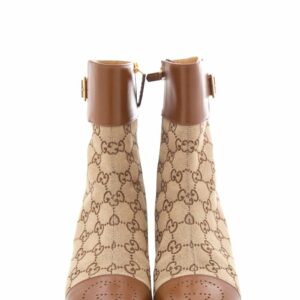 Gucci GG Canvas Brown Leather Ankle Boots SZ 39