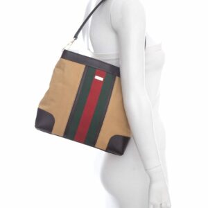 Gucci Tan Web Canvas Shoulder Handbag