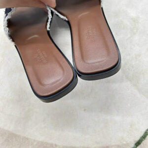 Hermes brut Blue Denim Oran sandals with Fringes
