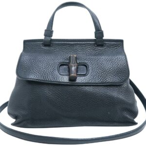 Gucci Shopper Tote Bag Bamboo Daily Top Handle Small Leather Black Calfskin Satchel