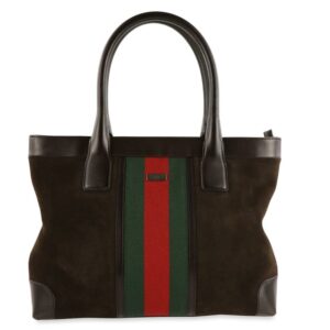 Gucci Web Stripe Top Handle Suede and Leather Tote