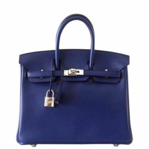 Hermes Birkin 25 Bleu Saphir Bag Swift Palladium