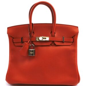 Hermes Birkin 25cm Elegant Handbag Small Tote Capucine Red with Orange Undertone Swift Leather Satchel