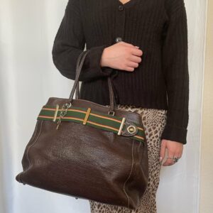 Gucci New Brown Grained Leather Lock Tote