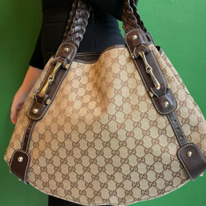 Gucci Pelham Hobo GG Canvas With Brown Leather Trim