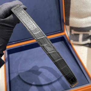 Hermes Platinum Diamond Matte Alligator Kelly Belt Black