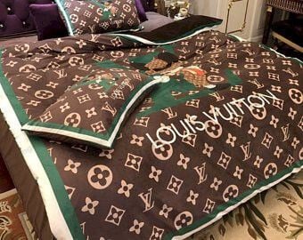 Green Logo In Brown Background Louis Vuitton bed set