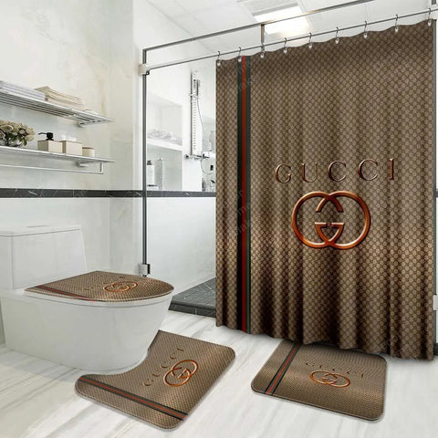 Luxury Gold Logo Gucci Shower Curtain