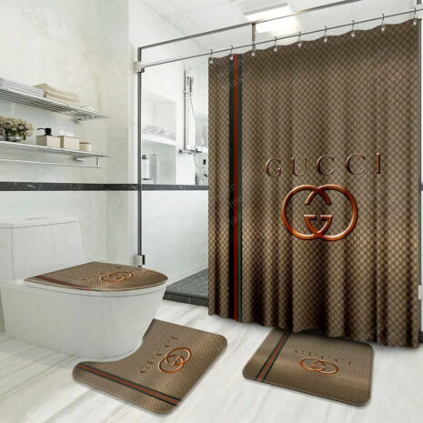 Luxury Gold Logo Gucci Shower Curtain
