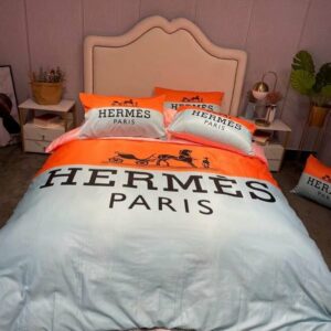 White and Orange Paris Hermes bed set