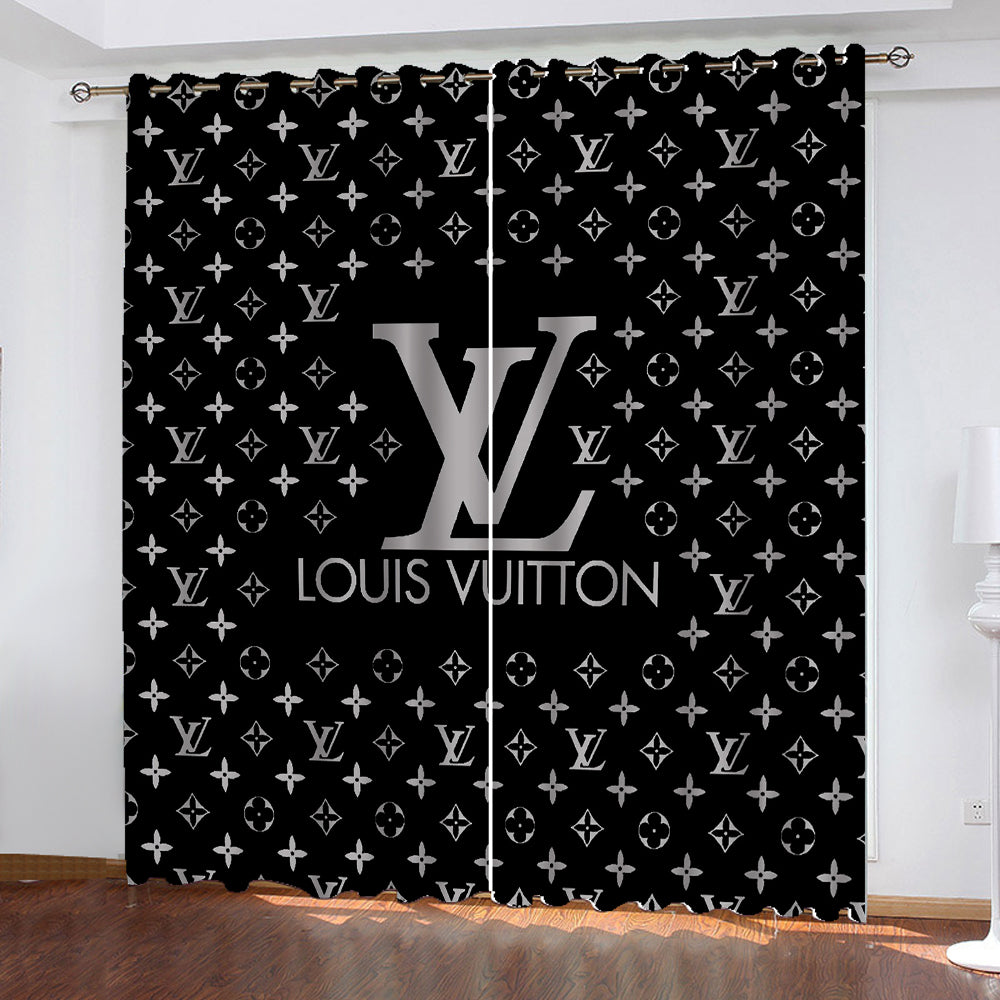 black and gray Louis Vuitton window curtains