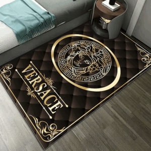 brown pattern Versace living room carpet and rug