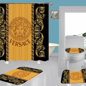 Gold Black Versace Shower Curtain Set