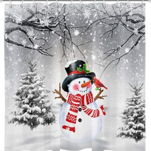 Winter Snowman in Snowy Forest Shower Curtain